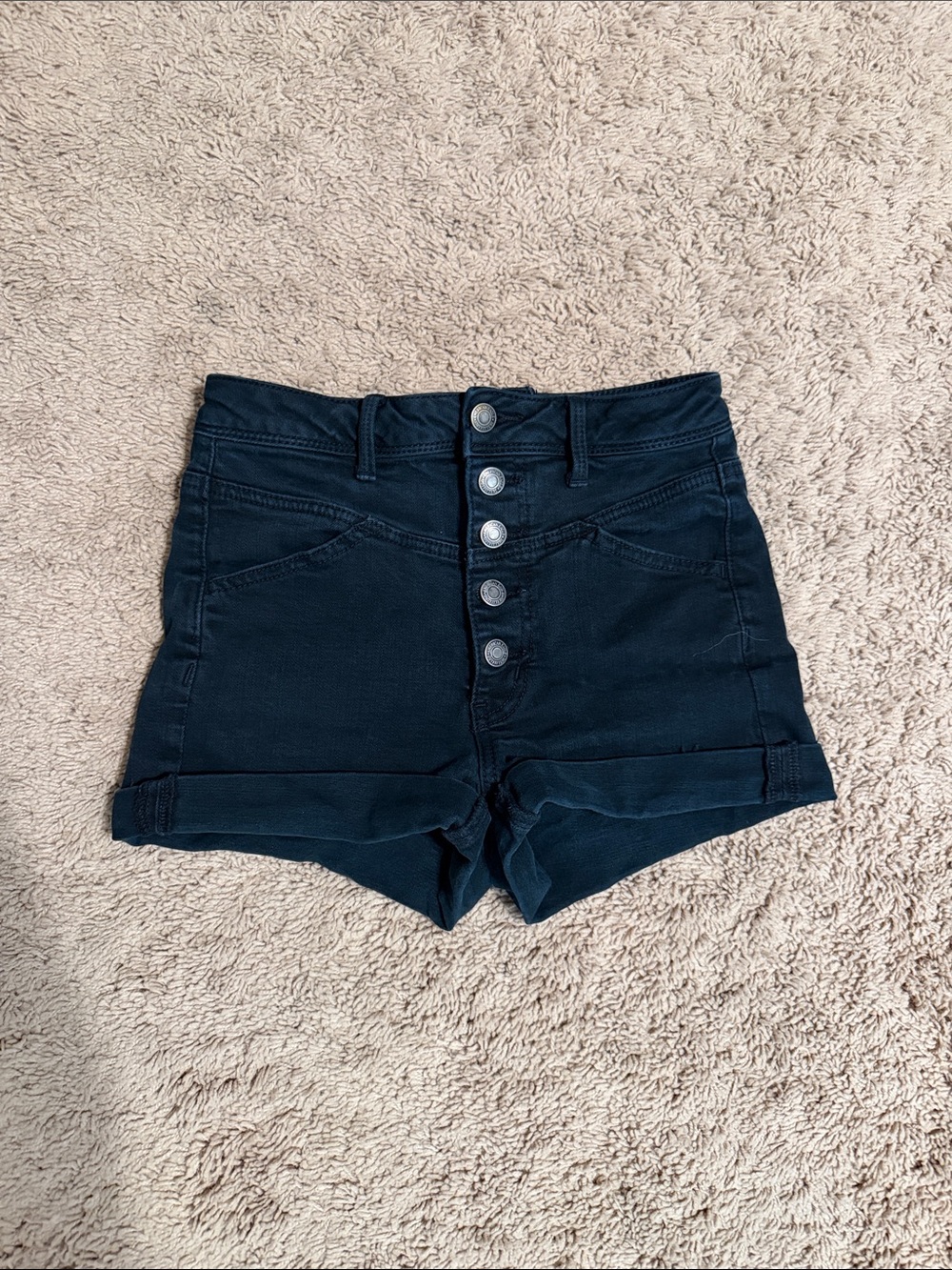 American Eagle Outfitters High-Rise Button-Front Shorts in Navy